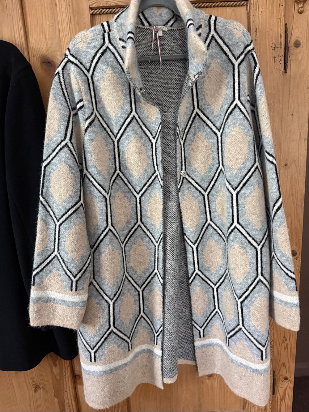 Orion’s Made In Italy Knit Long Sweater Duster in Light Blue & Cream
